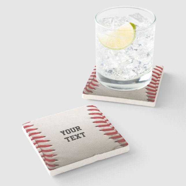 Baseball with Customisable Text Stone Coaster (Side)