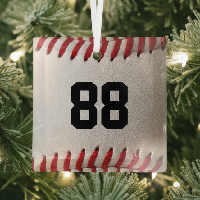 Baseball with Customizable Number Glass Tree Decoration (Insitu)