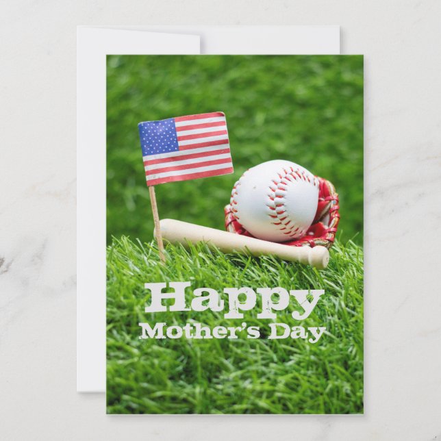 Baseball with flag of America Happy Mother's Day Holiday Card (Front)