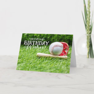 Baseball with happy Birthday word on green grass   Card