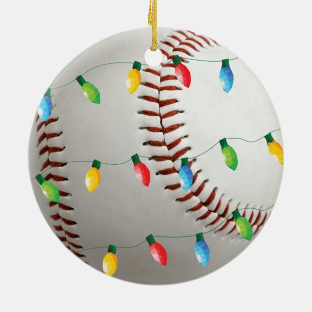 Baseball with lights holiday ornament (Back)