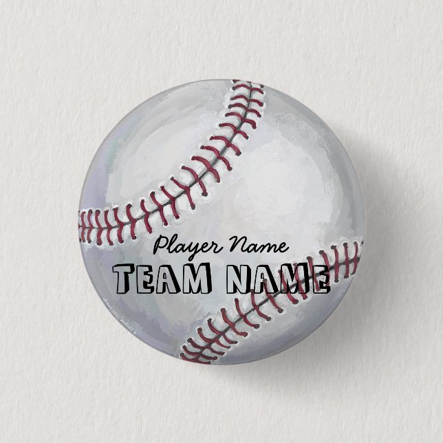 Baseball with Name and Number 3 Cm Round Badge (Front)