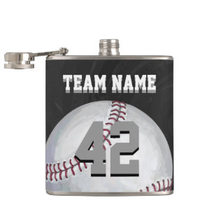 Baseball with Name and Number Hip Flask