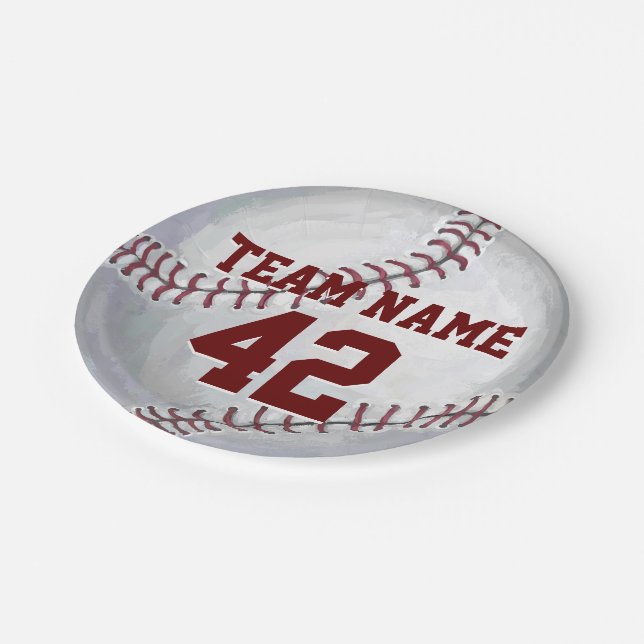 Baseball with Name and Number Paper Plate (Angled)