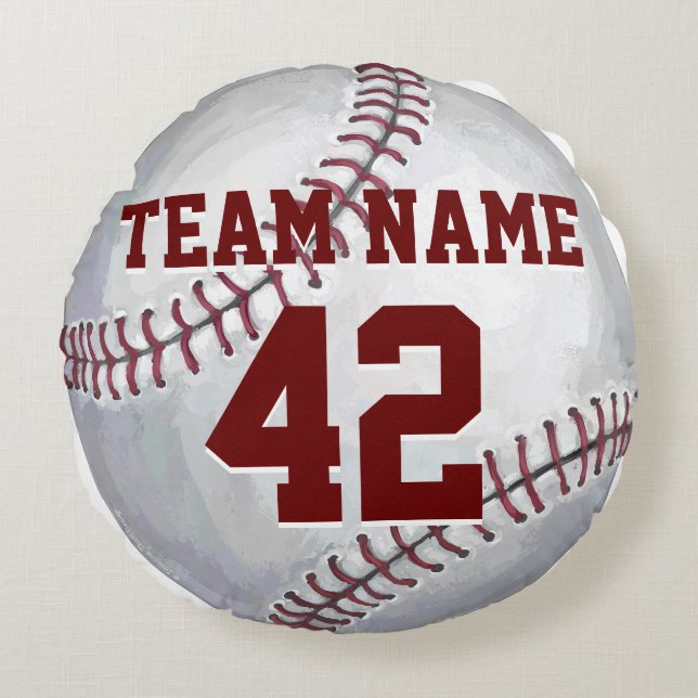 Baseball with Name and Number Round Cushion (Front)