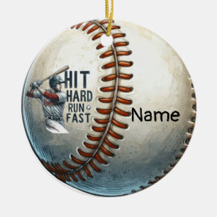 Baseball with Name on the ball for player Ceramic Tree Decoration