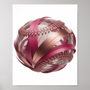 BASEBALL WITH PINK AND COPPER STRIPES AND A WHITE POSTER