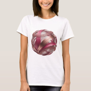 BASEBALL WITH PINK AND COPPER STRIPES AND A WHITE T-Shirt
