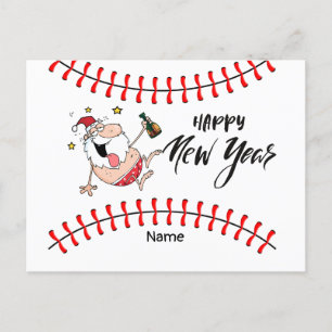Baseball with Santa for happy New Year Funny Holi Holiday Postcard