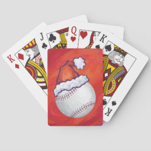 Baseball with Santa Hat on Red Playing Cards