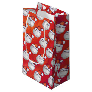 Baseball with Santa Hat on Red Small Gift Bag