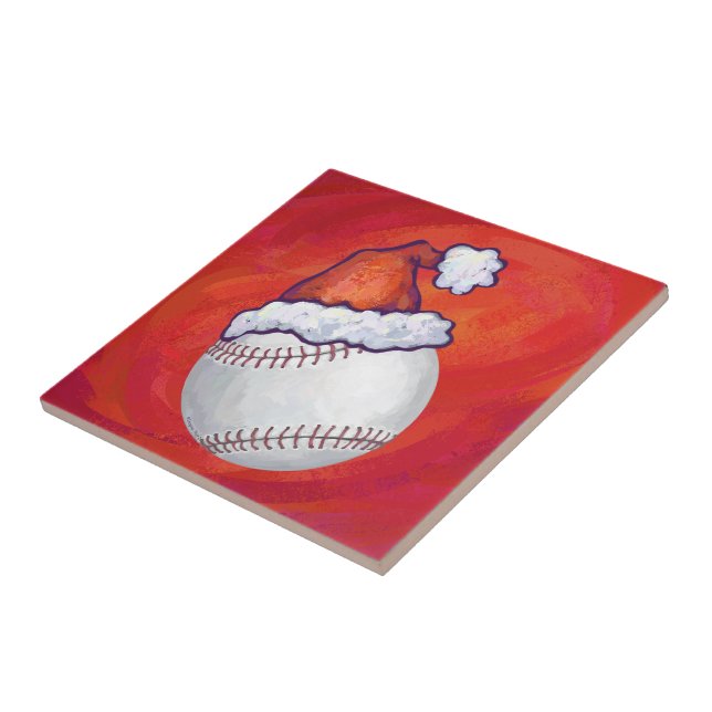 Baseball with Santa Hat on Red Tile (Side)
