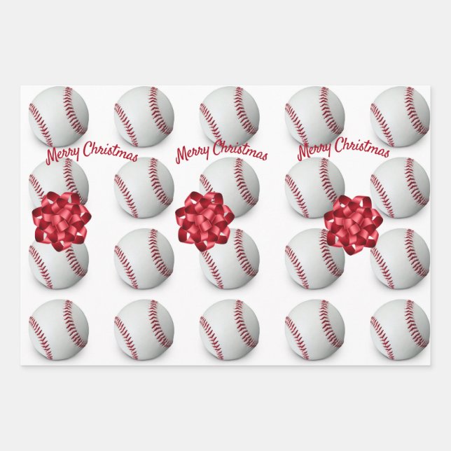 Baseball Wrapping Paper Flat Sheet Set of 3 (Front)