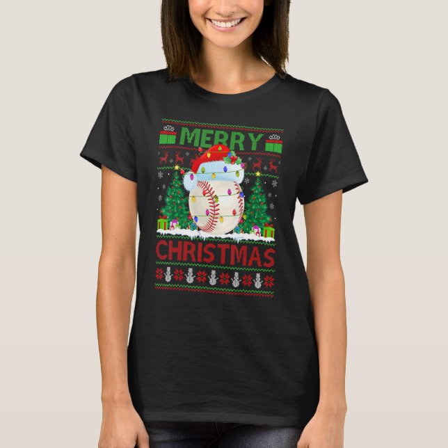 Baseball   Xmas Tree Ugly Santa Baseball Christmas T-Shirt (Front)