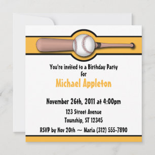 Baseball Yellow / Gold Birthday Invitations
