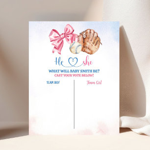 Baseballs and Bows Gender Reveal Voting board Poster