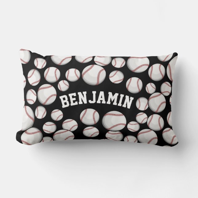 Baseballs By the Boatload Custom Black Lumbar Cushion (Front)