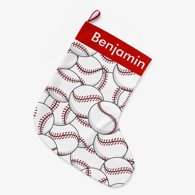 Baseballs Design Large Christmas Stocking (Front (Hanging))