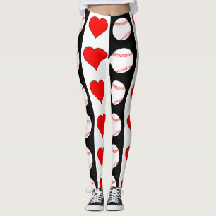 Baseballs & Hearts Vertical Black & White Pattern Leggings