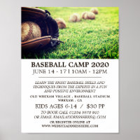 Baseballs on Field, Baseball Camp Advert