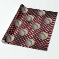 Baseballs on Red Chequerboard Background