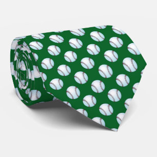 Baseballs on Team Colour Green Tie