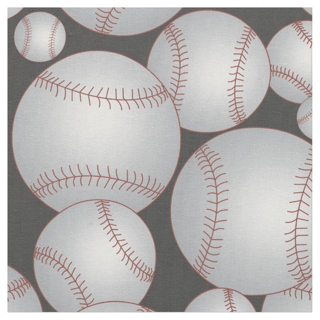 Baseballs Pattern Grey Fabric (Close Up)