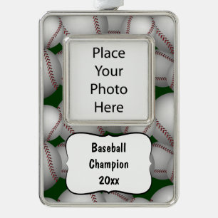 Baseballs Pattern Silver Plated Framed Ornament