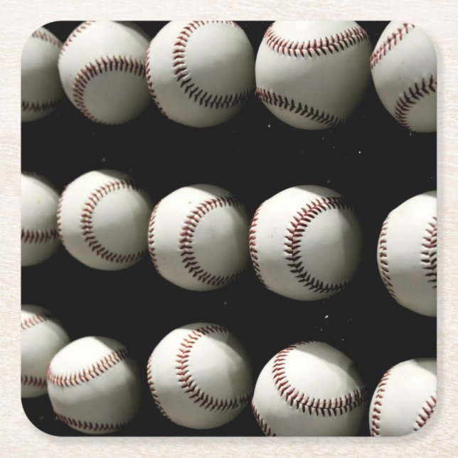 Baseballs Square Paper Coaster (Front)