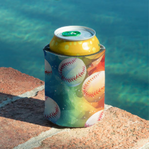 Baseballs with Multicolored Background Can Cooler