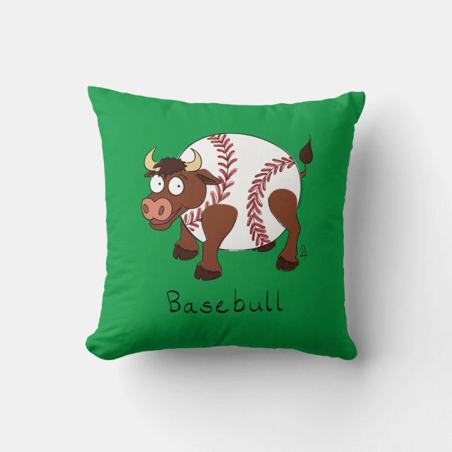 Basebull Funny Baseball Bull Pillow (Front)