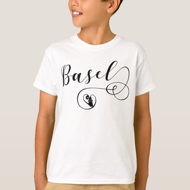 Basel Flag Heart, Switzerland T-Shirt (Front)