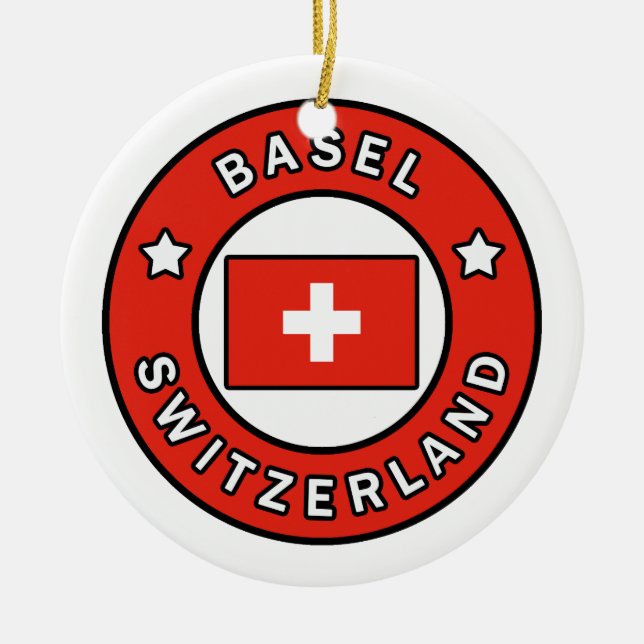 Basel Switzerland Ceramic Tree Decoration (Front)