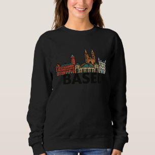 Basel Switzerland City Skyline Silhouette Outline  Sweatshirt
