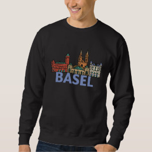Basel Switzerland City Skyline Silhouette Outline  Sweatshirt
