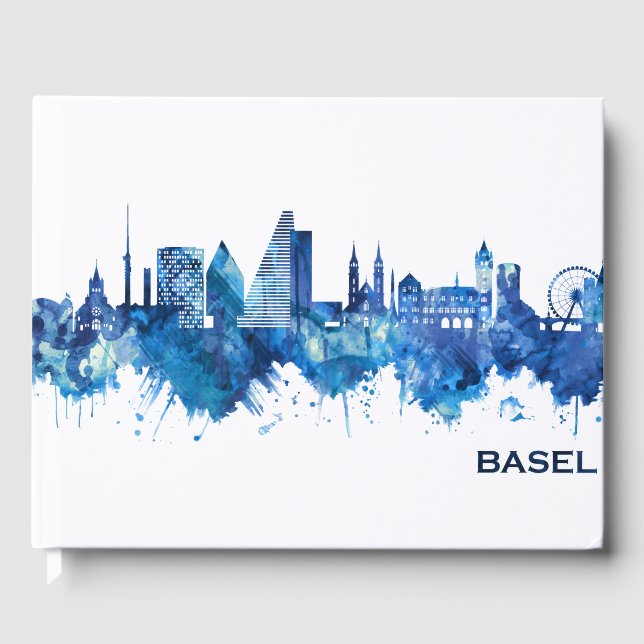 Basel Switzerland Skyline Blue Guest Book (Front)