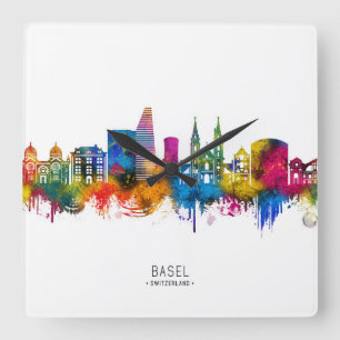 Basel Switzerland Skyline Square Wall Clock
