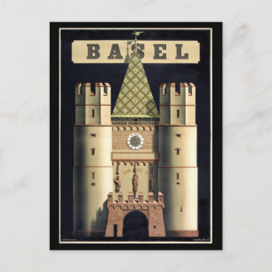 Basel vintage travel poster Restored Postcard