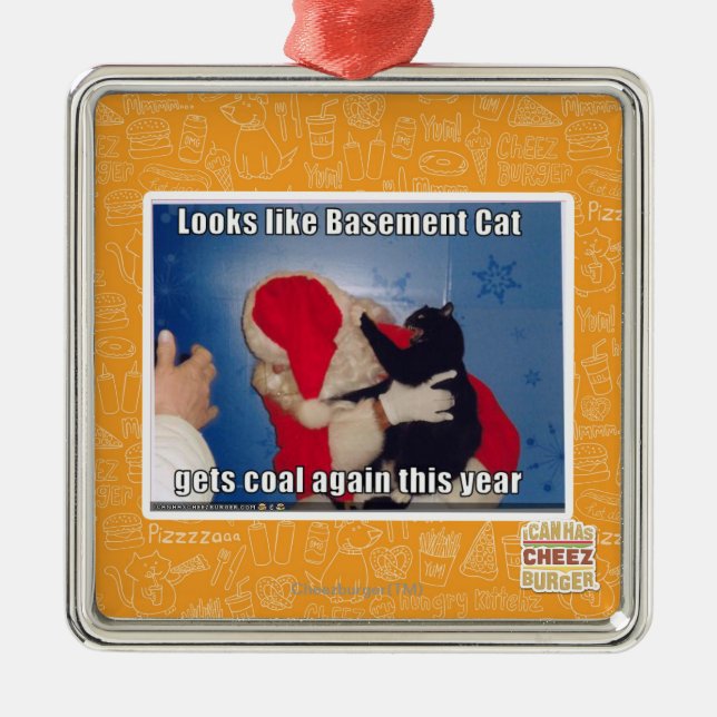 Basement Cat gets coal Metal Tree Decoration (Front)