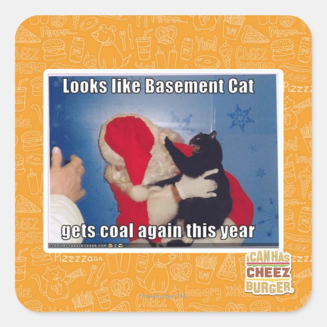 Basement Cat gets coal Square Sticker (Front)