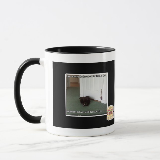 Basement Cat, slightly disoriented Mug (Left)