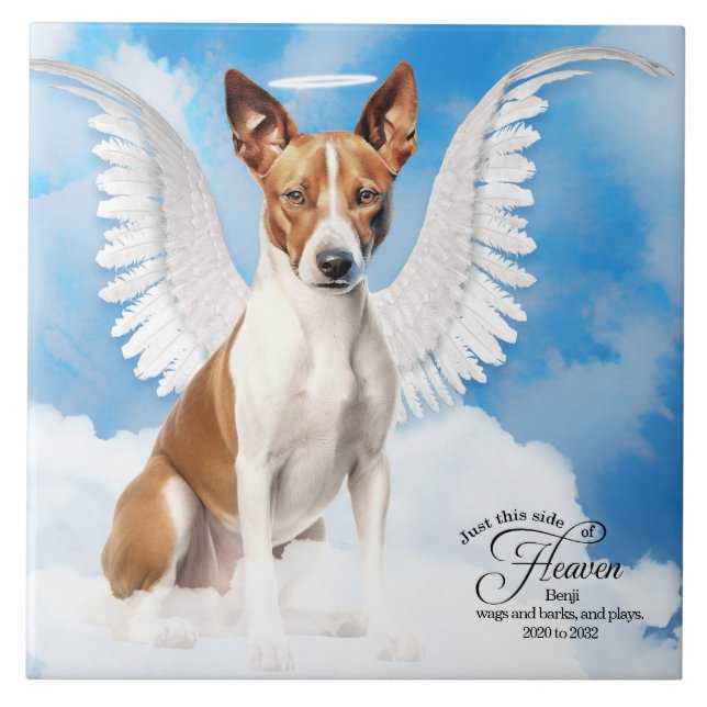 Basenji Angel Dog Personalised Pet Memorial Tile (Front)