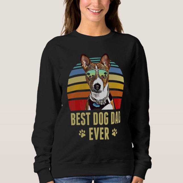 Basenji Best Dog Dad Ever Retro Sunset Sweatshirt (Front)