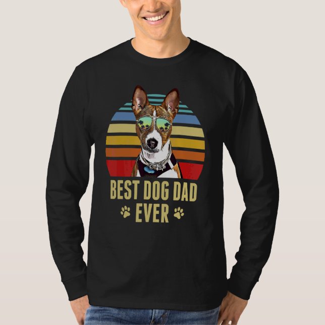 Basenji Best Dog Dad Ever Retro Sunset T-Shirt (Front)