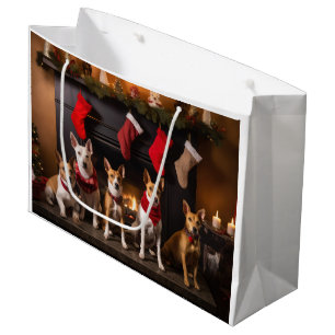 Basenji by the Fireplace Christmas Large Gift Bag