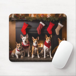 Basenji by the Fireplace Christmas Mouse Pad