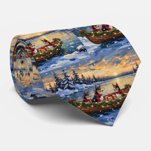 Basenji Christmas Boat Holiday Tie