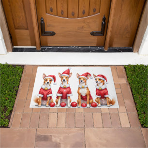 Basenji Christmas Dress Santa Hat Doormat