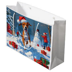 Basenji Christmas Festive Snow Scene Large Gift Bag