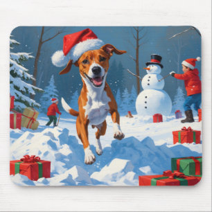 Basenji Christmas Festive Snow Scene Mouse Pad